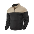 Heren outdoor color-block hoodie met kaki gewatteerde panelen en zwarte basis met rits - S / Khaki Zwart