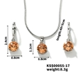 Parure en argent avec collier à pendentif rond en cristal orange et boucles d'oreilles - Orange/Argent