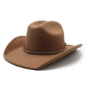 Brown western cowboy fedora hat with rhinestone and stud band on white background - M (56-58cm) / Khaki