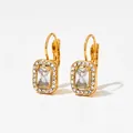 Elegant gold leverback earrings with rectangular clear zircon stone and micro pave diamonds - Golden Rectangle White Stone Leverback (KDE1151)