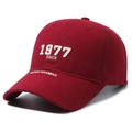 Burgundy cotton baseball cap featuring 1977 SINCE 3D embroidery and side lettering - Adjustable / Red