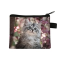 Mini cute grey and white cat fabric coin purse with secure zipper for kids - White Longhair Cat