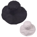 Detailed macro view showing black and beige wide brim foldable sunshade bucket hats - One Size / Black
