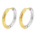 Minimalist two-tone twisted stainless steel hoop earrings with gold and silver hammer texture - 18K Gold