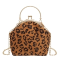 Borsa vintage con stampa leopardata montatura dorata e tracolla a catena da donna - Marrone Giallastro