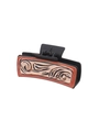 Western style black hair claw clip with brown and beige faux leather swirl pattern inlay - Black Brown Swirl Texture (90062)