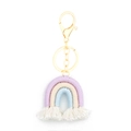 Handmade woven cotton rainbow keychain in purple, beige and blue with gold finish - Purple