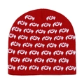 Detailopname van het rood-witte jacquard gebreide patroon op de winter gebreide muts - M (56-58cm) / Rood