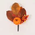 Detailed view of artificial pumpkin with maple leaves and berries for autumn decoration - CZ617 Autumn Maple Leaf Berry Orange Red Pumpkin