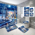 Christmas bathroom set macro with waterproof shower curtain and snowy forest scenery - Winter Snow Scene / 3-Piece Bath Mat Set