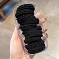 Set of high-elastic black seamless hair ties in a clear rectangular storage box - Basic Style / 10 Pcs/Set / Black