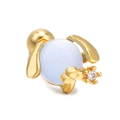 Macro detail of gold helix stud with light blue bead and white zircon floral accent - Dog Style (EGD0036) / Gold