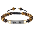 Tiger eye beaded bracelet with gold rectangular plate featuring custom eye photo - Tiger Eye Bracelet - Silver Metal Plate