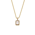 Elegant 18K gold plated twisted chain necklace with a large rectangular clear zircon pendant - White (DFN212WH)