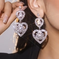 Sparkling double layer heart drop earrings in silver finish with white rhinestones - Silver Double Layer Heart Style (DTE1516022S-W)
