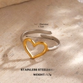 Two-tone 18K gold plated stainless steel heart ring with adjustable open design - Heart Patchwork (Style 3)