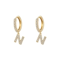 Elegant gold-plated hoop earrings featuring crystal-encrusted letter N charms - Letter N / Gold