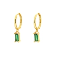 Elegant S925 gold plated hoop earrings with emerald green rectangular gemstone charms - Gold (Style E)