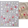 Adesivi per unghie 5D in rilievo con margherite bianche e rose rosa, stile STZ-5D102 - STZ-5D102 (Foglio nudo)