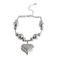 Collana a sfere d'argento con grande pendente a cuore 3D lucido e chiusura regolabile - Bracciale / Bracciale Argento
