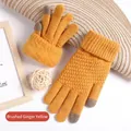 Winter ginger yellow knit touchscreen gloves with thick fleece lining and ribbed cuffs - Brushed Single Layer / Brushed Ginger Yellow