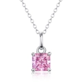 Elegante collana in argento S925 con pietra rosa taglio princess e riflesso a specchio - Solo Ciondolo (Senza Catena) / Argento 925