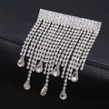 Sparkling silver rhinestone tassel brooch with elegant crystal water drop pendants - Silver Square Rhinestone Fringe / Silver