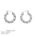 Silver twisted croissant hoop earrings in stainless steel, 29mm x 25mm size - Large Silver Twisted Hoop Earrings (TE19136-Silver)