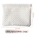 Creamy Almond White large braided PU leather travel cosmetic bag with dual zipper size - Lipstick Bag Large / Milk Apricot White