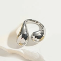 Silver waterdrop open ring with sculptural polished finish on a white stone base - Smooth Tail Style (Silver)