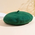 Classic dark green wool felt beret in French style with smooth cashmere-like finish - One Size / Dark Green