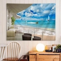 Tapiz de balcón costero colgado en una pared texturizada con un ambiente acogedor - 150x130cm / Estilo 1-Balcón Vista al Mar