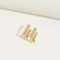 Gold rectangular hoop earrings with double row micro-pave cubic zirconia crystals - Rectangle