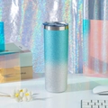 Gobelet 20oz en acier inoxydable dégradé bleu blanc pailleté avec couvercle clair - 20oz / Paillettes - Dégradé Bleu Argent