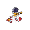 Creatieve astronautenpin die ukelele speelt op een rood-witte raket badge - Raketrijden met Gitaar Stijl (XZ5442)