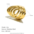 Minimalist 18K gold plated stainless steel multi-layer open flower ring in golden finish - Multi-layer Teardrop Line Adjustable Ring - Gold