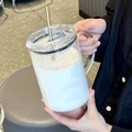 Large high borosilicate glass straw cup with handle and metal straw in hand - 1000ml / Plain Transparent Mug Stainless Steel Straw Brush Set
