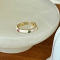 Golden butterfly-style ring with white enamel and five sparkling colorful gemstones - Five Color Gemstones