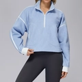 Sudadera de forro polar azul claro con media cremallera, rayas blancas y cuello alto - S / Azul Niebla