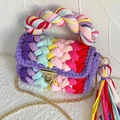 Handmade multicolored woven shoulder bag with rainbow handle and gold chain strap - Rainbow Stripes
