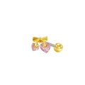 Gold bow cartilage piercing stud featuring two pink heart-shaped cubic zirconia stones - Pink Bow Double Heart Style (24080703-1)