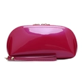 Glossy rose red shell-shaped cosmetic bag with zipper and matching wristlet strap - Rose Red