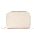 Portacarte RFID bianco crema in pelle martellata con cerniera dorata in metallo - Bianco Sporco