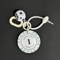 Creative Monte Carlo poker chip and dice keychain in light blue and white color theme - White Blue Chip 1 With White Dice Keychain (CS001-1)