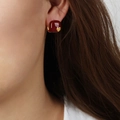 Minimalist red heart bag shape titanium earrings with smooth color glaze finish - Square Red Enamel Heart