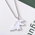 Silver dinosaur pendant necklace with white enamel inlay and polished box chain - White Dinosaur Necklace-Titanium Steel Chain-60cm
