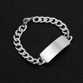 Zilveren roestvrijstalen herenarmband met schakels en gepolijst rechthoekig metalen label - G26 Gebogen Plaat met Blad (Groot Graveergebied)