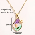Detailed view of enamel floral pendant with fresh water pearl and butterfly charm - Irregular Tulip Enamel Butterfly Pendant (Style 12)