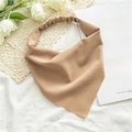 Camel colored solid chiffon triangle headband with elastic back and pleated texture - Khaki