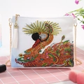 White DIY diamond painting shoulder bag with peacock pattern and gold chain strap - Colorful Peacock (White) (AA120)